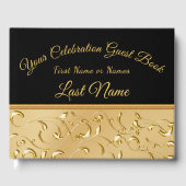 ゴージャスなブラックと金ゴールドのゲストブックをパーソナライズ ゲストブック (正面)