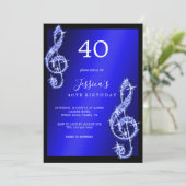 ゴージャスなブルーの音符の誕生日 招待状 (スタンド正面)
