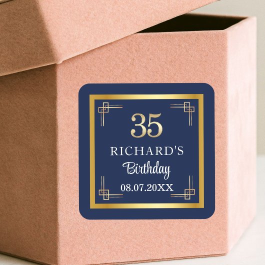ゴージャスなブルーゴールドの35歳の誕生日パーティー スクエアシール