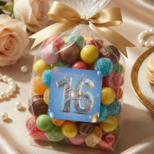 ゴージャスなブルーゴールドグリッターバルーン スイート16