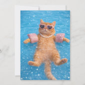 ゴージャスなプールサイドの猫がスタイル抜群に浮かぶ 招待状 (裏面)