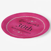 ゴージャスなホットピンクとグリッターとダイヤモンド ペーパープレート (アングル)