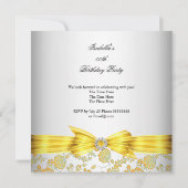 ゴージャスなホワイトイエローローズダマスク誕生日パーティー 招待状 (裏面)