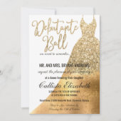 ゴージャスなホワイトゴールドのグリッターデビュータントドレス 招待状 (正面)