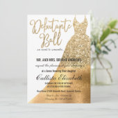 ゴージャスなホワイトゴールドのグリッターデビュータントドレス 招待状 (スタンド正面)