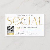 ゴージャスなホワイト×ゴールド Let's Get Social Media QRコード 名刺 (正面)