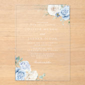 ゴージャスなボタニカルホワイト&ブルーフローラ結婚ズ アクリル招待状 (正面)