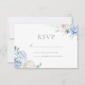 ゴージャスなボタニカルホワイト&ブルーフローラ結婚ズ 出欠カード (正面)