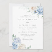 ゴージャスなボタニカルホワイト&ブルーフローラ結婚ズ 招待状 (正面)