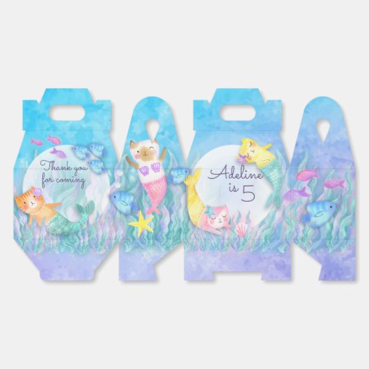 ゴージャスなマーメイド猫(Mercat)をテーマにしたパーティー箱 フェイバーボックス (見開き)