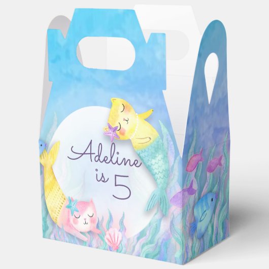 ゴージャスなマーメイド猫(Mercat)をテーマにしたパーティー箱 フェイバーボックス (見開き)