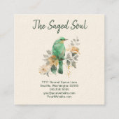 ゴージャスなミントと金ゴールドの鳥と花 スクエア名刺 (裏面)