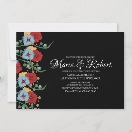 ゴージャスなメキシコの緑のつる植物フェイクグリッター 招待状 (正面)