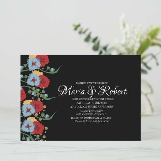 ゴージャスなメキシコの緑のつる植物フェイクグリッター 招待状 (スタンド正面)