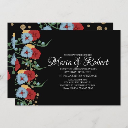 ゴージャスなメキシコの緑のつる植物フェイクグリッター 招待状 (正面/裏面)