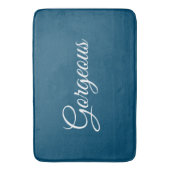 ゴージャスなメッセージ、白いスクリプト、海ブルー バスマット (正面縦)