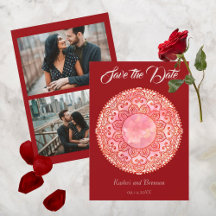 ゴージャスなメヘンディーの結婚式　Save The Date カード