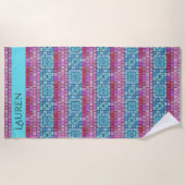 ゴージャスなモザイクタイルカスタマイズルック – ピンク&アクア ビーチタオル (正面)