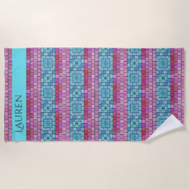 ゴージャスなモザイクタイルカスタマイズルック – ピンク&アクア ビーチタオル