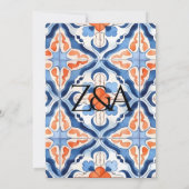 ゴージャスなライトブルーと結婚レッド 招待状 (裏面)