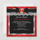 ゴージャスなレッドグリッター ヒール シルバー シャンパン パーティー 3 招待状 (裏面)
