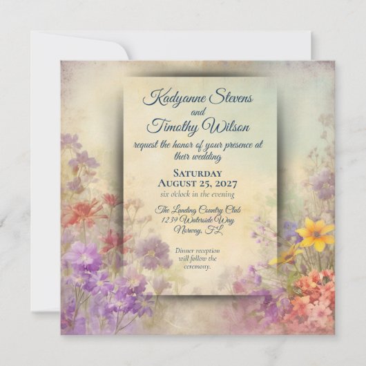 ゴージャスなワイルドフラワーエレガントな結婚式 招待状 (正面)