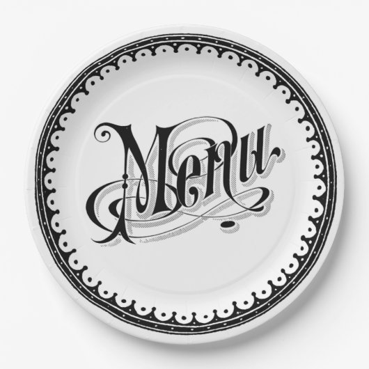 ゴージャスなヴィンテージアンティークメニューレタリング ペーパープレート (正面)