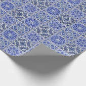ゴージャスなヴィンテージパターン青と白のタイル ラッピングペーパー (角)