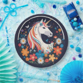 ゴージャスな一角獣と海軍の花 ペーパープレート (パーティー)