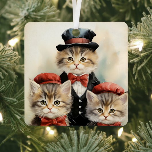 ゴージャスな三匹の子猫ファミリー クリスマス メタルオーナメント (インサイチュ)