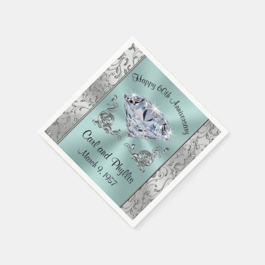 ゴージャスな任意の年と色の記念日ナプキン スタンダードカクテルナプキン (角)