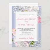 ゴージャスな埃っぽいブルーと赤面ピンク結婚フローラ 招待状 (正面/裏面)