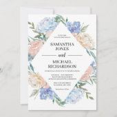 ゴージャスな埃っぽい青いピンクのフローラロ結婚ンバス 招待状 (正面)