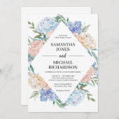 ゴージャスな埃っぽい青いピンクのフローラロ結婚ンバス 招待状 (正面/裏面)