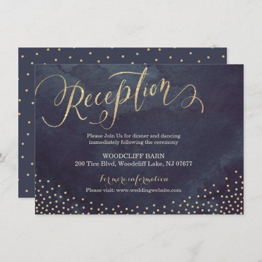 ゴージャスな夜のゴールドグリッターカリグラフィー受付カード エンクロージャーカード (正面/裏面)