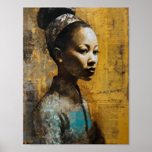 ゴージャスな女性ミックスメディ絵画ア ポスター (正面)