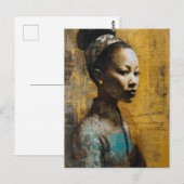 ゴージャスな女性ミックスメディ絵画ア ポストカード (正面/裏面)