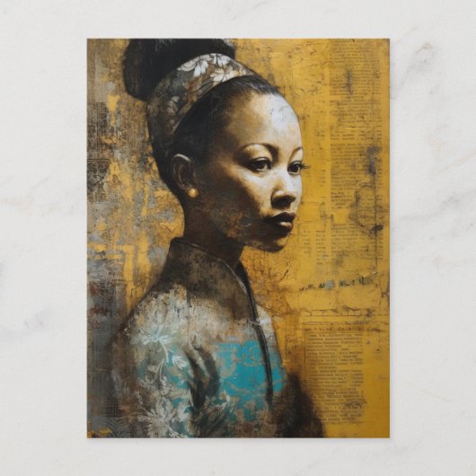 ゴージャスな女性ミックスメディ絵画ア ポストカード (正面)