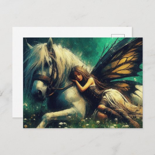 ゴージャスな妖精が馬で眠っている ポストカード (正面/裏面)