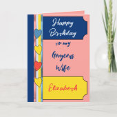 ゴージャスな妻のコーラルブルーの誕生日 カード (正面)