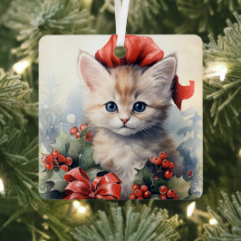 ゴージャスな子猫のクリスマス メタルオーナメント