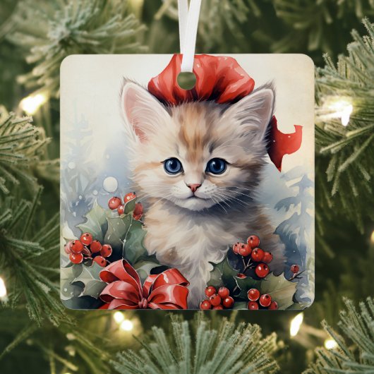 ゴージャスな子猫のクリスマス メタルオーナメント (インサイチュ)