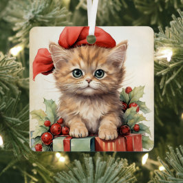 ゴージャスな子猫のクリスマス メタルオーナメント