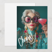 ゴージャスな年配の女性のラグジュアリー・ファッション 招待状 (正面/裏面)