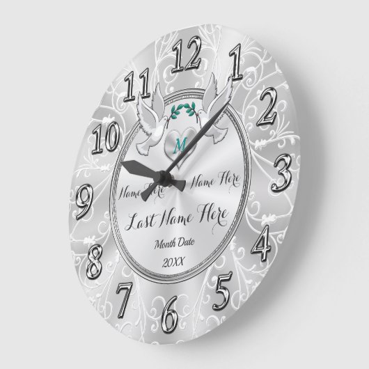 ゴージャスな愛ユニーク鳥結婚の壁時計 ラージ壁時計 (傾斜)