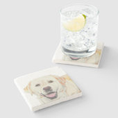 ゴージャスな手描きイエロー・ラブラドール・レトリーバー大理石コースター ストーンコースター (横)