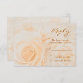 ゴージャスな桃のクリームバラウェディングRSVP 出欠カード (正面/裏面)