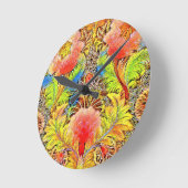 ゴージャスな桃色の植物刺繍 ラウンド壁時計 (傾斜)