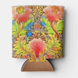 ゴージャスな桃色の植物刺繍 缶クーラー