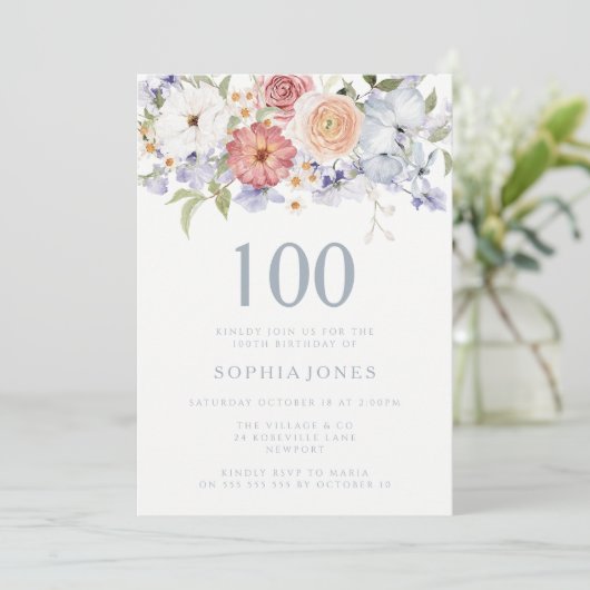 ゴージャスな植物学フローラ100th誕生日パーティー 招待状 (スタンド正面)